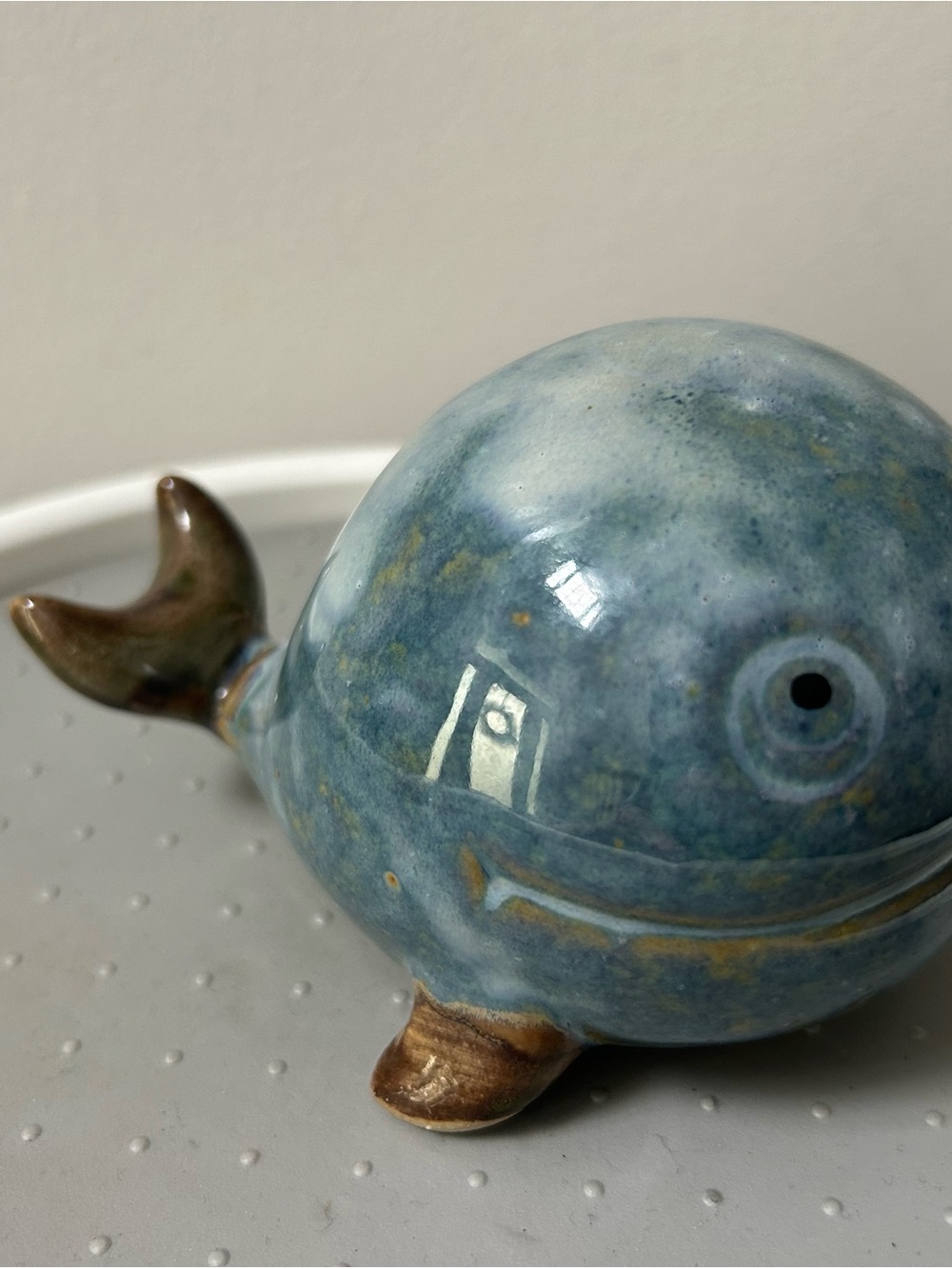 Whale Figurine Happy Pottery Glazed Ceramic Home Decor Blue Brown 5” - Picture 12 of 12